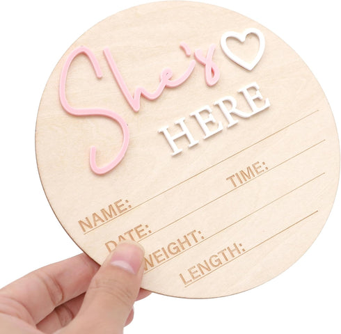RSOLIET She's Here or He's Here Wooden Sign - Gender Reveal Wooden Sign,
