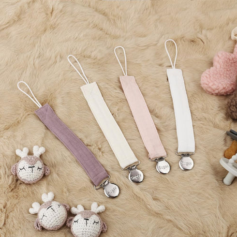 4 Pack Pacifier Clip for Baby Boy and Girl - Linen Soft Fabric Pacifier Hold with Clip for Binky, Leash Soothie Holder