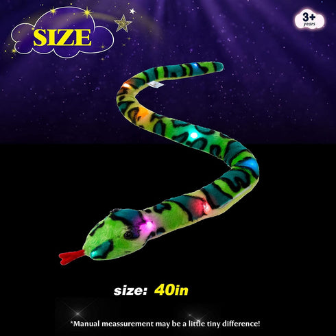 Houwsbaby 40'' Green Realistic Light Up Snake Stuffed Animal, Glowing Plush Toy for Practical Jokes, Kids Christmas Gift