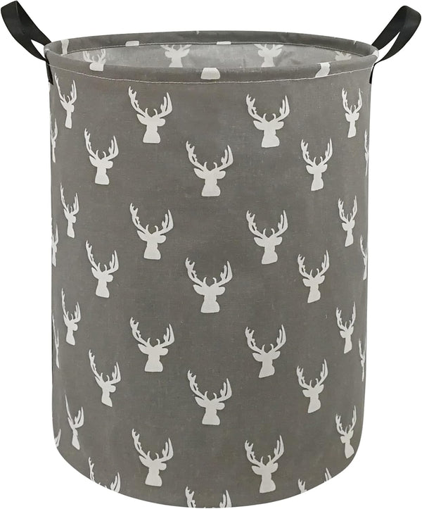 KUNRO Large Sized Storage Basket, Waterproof Coating Organizer Bin Laundry Hamper for Nursery Clothes (Grey deer)