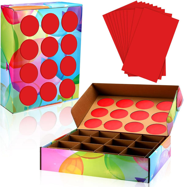 Prize Party Punch Box Game: 10 Paper Board Inserts, 12 Compartment Holes - Award Box for Birthdays & Events