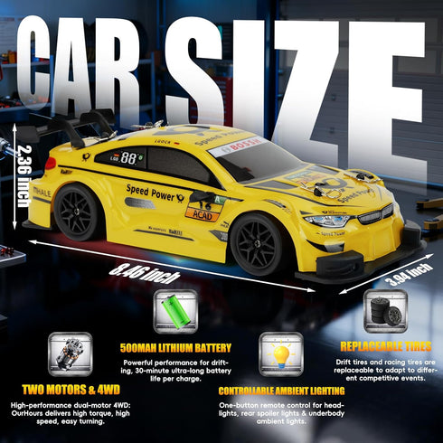 IOMDRWU 1:24 2.4GHz 4WD 30km/h RC Drift Car, Scale Remote Control Drift Cars, Drifting Cars, High-Speed RC Race Car