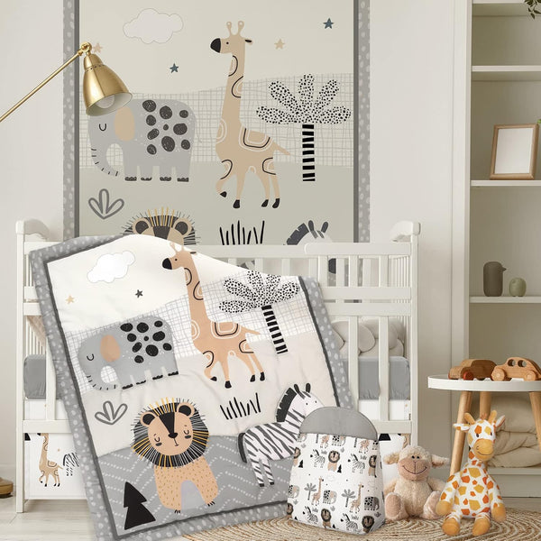 4 Piece Woodland Forest Animals Crib Bedding Set, Including Jungle Safari Crib