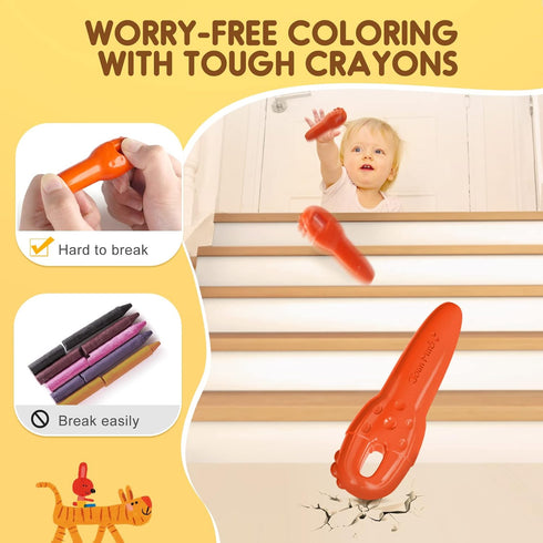 24 108 Ages1-3,2-4,4-8 Mess Free Beeswax Crayons for Toddlers, Colors Baby's First Washable Jumbo Crayon with FREE
