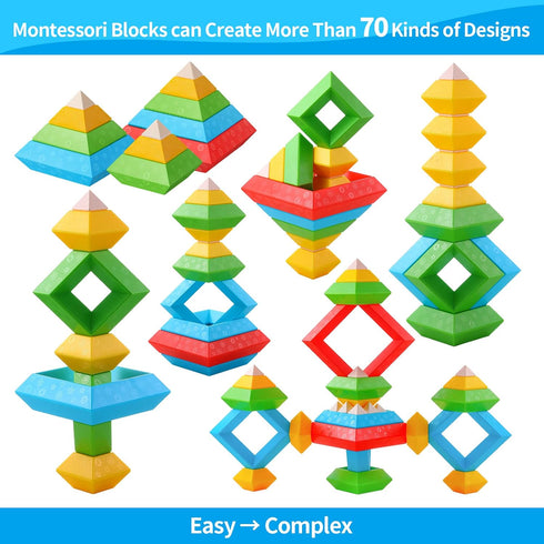 Montessori Toys for 1-4 Year Olds, 30Pcs Building Blocks Stacking Educational Toys, STEM Sensory Gifts for Kids Age