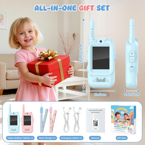 Alotwan 2 Pack 3-12 Video Walkie Talkie for Kids - Rechargeable Kids Walkie Talkies Long Range Radios, Video Intercom