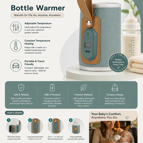 Generic Portable Baby Bottle Warmer Travel Bag, Milk Bottle Heating Cover, PU Insulated Bottle Warmer Pouch