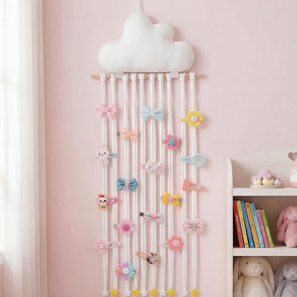 Suncalla Long Bow Holder for Girls Baby White Clouds Hair Bows Clip Organizer