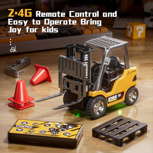 TOPMVP 1/64 Sounds,2 1 6-8 8-12 MINI RC Forklift Toy,Remote Control Forklift Truck with Lights & in Lift Fork & Hook