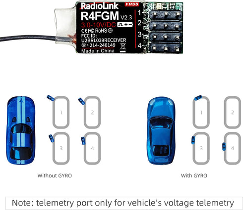 R4FGM V2.3 4 1/28 3-10V RC8X/RC4GS V3/RC6GS V3/T8S/T8FB/T12D/T16D Radiolink Channels Tiny RC Gyro Receiver for Mini RC