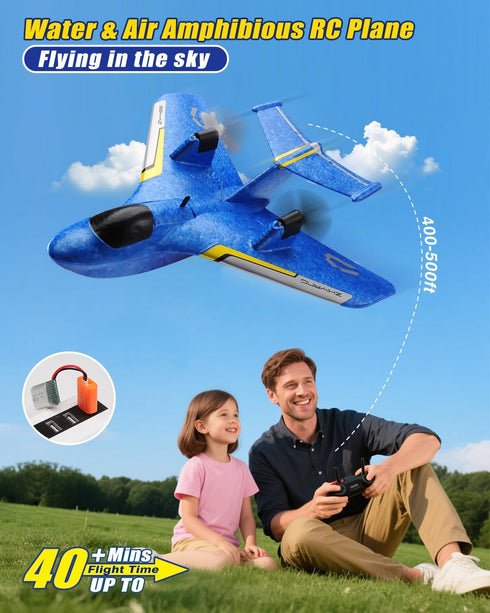 2.4Ghz 8-13 Gyro/Lights/2 ANTSIR Remote Control Airplanes for Kids RC Water Plane Gifts for Boys Age Year Old Easy