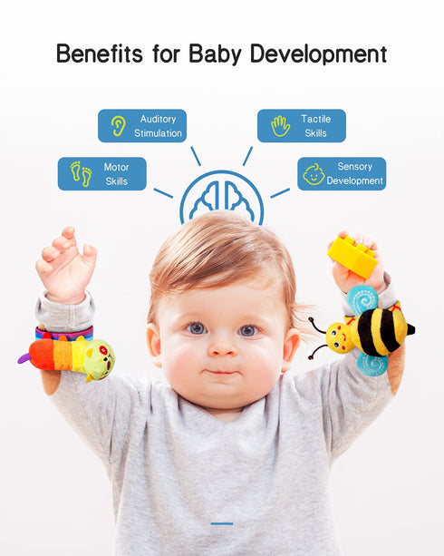 Infinno Baby Wrist Rattle Socks and Foot Finder Set, Perfect Toys for 0-12 Months Newborn Boys and Girls, Garden Bug