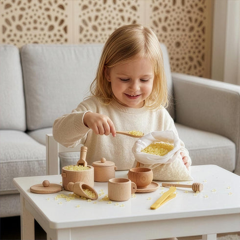 Set 11 Hiceeden of Wooden Sensory Bin Tools for Kids, Sensory Scoops and Tongs Toys with Bag, Waldorf Montessori Toys