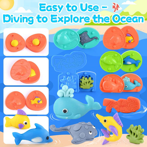 Set 3 4 5 6 PLAY Ocean Color Dough Kit with Sea Animals Molds, Under the Sea Toys for Sensory Play - Boat Whale Shark