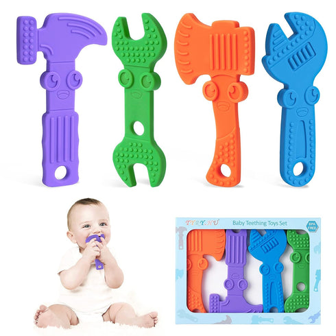 TYRY.HU Baby Teething Toys, BPA Free Silicone Baby Molar Teether Chew Toys, Hammer Wrench Spanner Pliers, 4 Packs