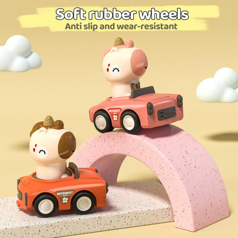 1-3, 6-9-12-18 Set, 1st 1-2 Press to Go Friction Inertia Car, Animal Toddler Toy Cars Infant Month Play Figure Vehicle