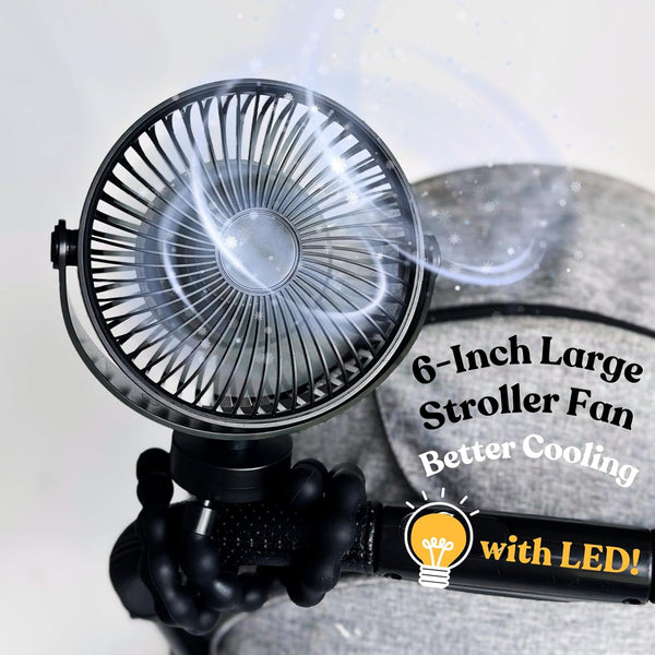 Portable 6-inch Stroller Fan, Rechargeable Clip-on for Baby Strollers, Car Seats, 4800 mAh Battery, Black