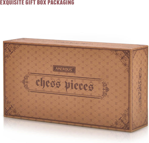 AMEROUS Wooden Chess Pieces with 2 Extra Queens / 3.0 Inch King / Storage Bag & Instructions for Chess Board