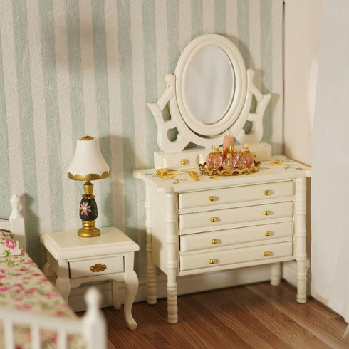 1:12 Miniature Furniture Bedside Table Dollhouse Accessories Wooden Nightstand Vintage Living Room Bedroom Scene