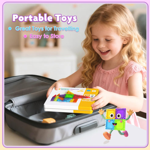 Magnetopia 56 Set 3+, Mini Magnetic Tiles with Iron Box, PCS Travel Magnetic Tiles, STEM Educational Building