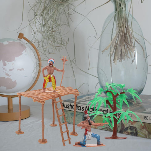 NUOBESTY Plastic Indians Figures Playset, Native American Action Figurines and Accessories for Miniature Sandbox