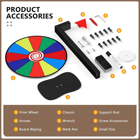 Retbtnm 12-Inch 12 Color Prize Wheel, Slot Editable Spinning Wheel with Dry Erase Board & Marker for Parties