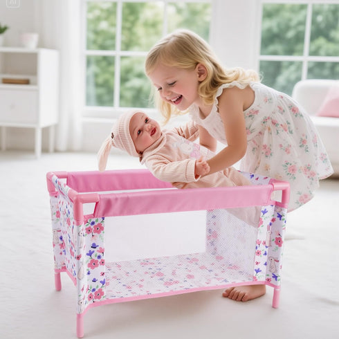 18 Inch 3+ Reborn Baby Dolls Crib, Babys Doll Bed for Baby Dolls, Removable Babys Doll Playpen Toy Crib, Reborn Baby
