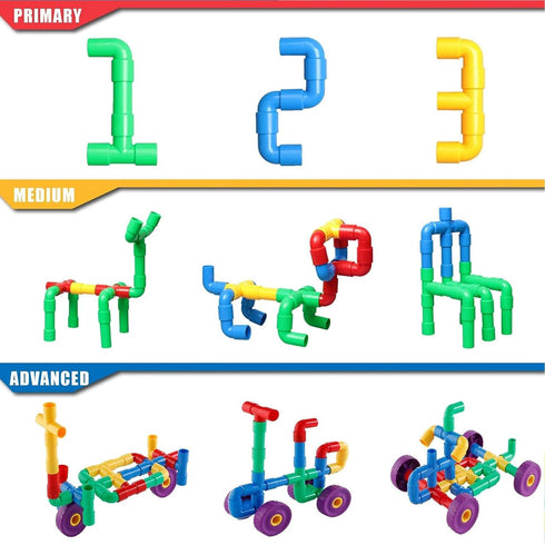 ZOZOPLAY 64 Set 3+ STEM Learning Toy Tubular Pipes & Spouts & Joints Piece Build Bicycle, Tank, Scootie, Moter Skills