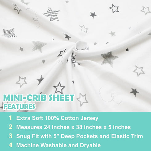 TL Care 100% Natural Cotton Fitted Mini Crib Sheet 38" x 24" - Soft & Breathable, Fits Pack N Play Mattresses