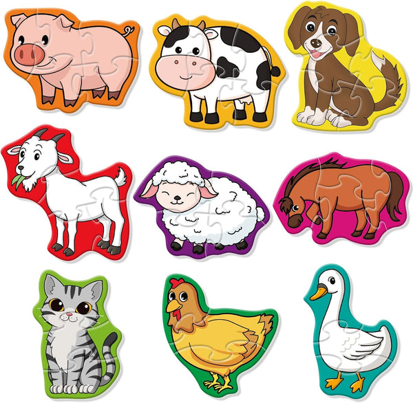 9 Packs Farm Animal Puzzles for Kids Aged 3+, Shaped Puzzles for Beginners, Educational Activity for Toddlers
