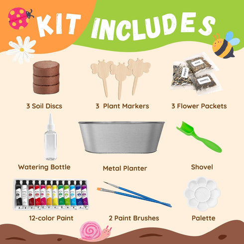 Set 5, 6, 7, 8-12 PLANTMEW Paint & Plant Flower Growing Kit for Kids - Fun Kids Gardening - Unique Birthday, Crafts