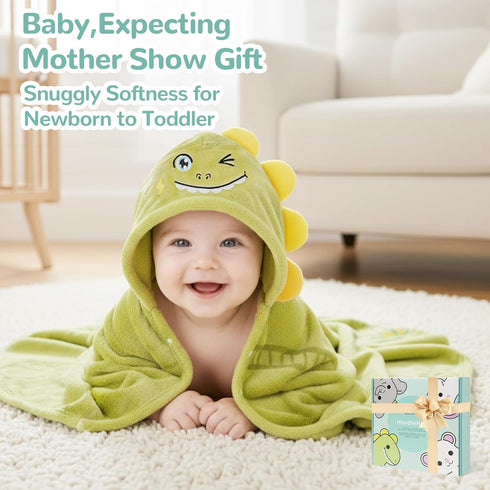 (0-5 HECCEI Toddler Hooded Bath Towel Premium Soft Fleece Baby Bath Cape Green Dinosaur Theme Swim Poncho Fun Dino Gift