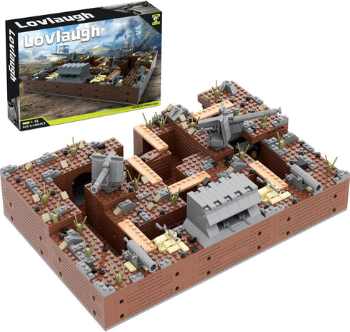 WW2 Military Base Bunker Trench Building Blocks (1350 Pcs), Including Fortresses and Anti-Aircraft Guns for Kids