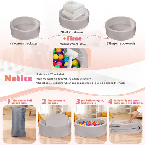 35.4"x 11.8" 35.4IN Foam Baby Ball Pit for Toddlers, Soft Round Kiddie Playpen Ball Pool for Kids with Soft Memory