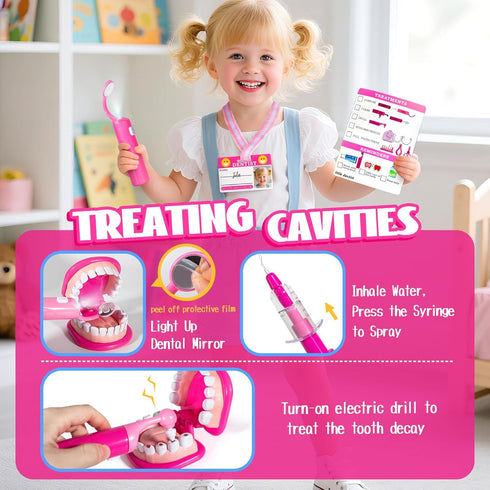 Set 3-5 4+ 5-7 ULOVEME Kids Dentist Play Pink with Braces /Removable Teeth /Retainer - Doctor Kit for Toddlers