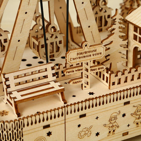 3D Wooden Puzzle for Adults, DIY Ferris Wheel Model Kit with Music Box for Creative Assembly