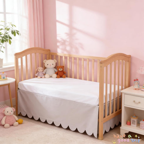 100% 400 Count 52"X28" 14" Scallop Edge Crib Skirt Ivory, Egyptian Cotton Thread Crib Skirt Dust Ruffle,Double