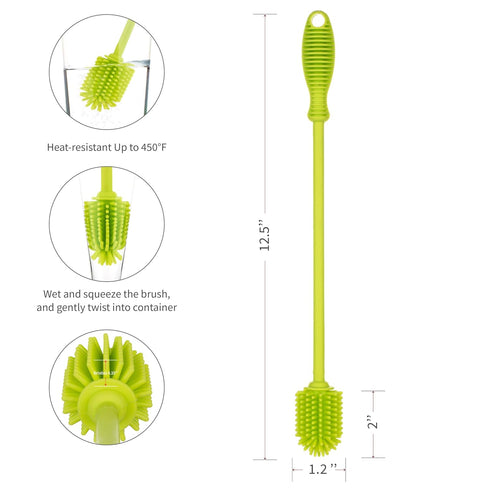 A2S A-Brush Silicone Bottle Cleaner Brush, Flexible, Long Handle - Water Bottle Cleaner, Baby Bottle Nipple Brush