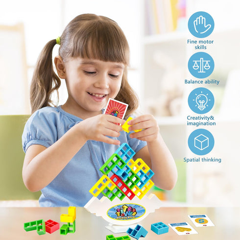 Tetra Tower Balancing Stacking Toys - 32PCS Board Games for Kids & Adults - 2 Players Balance Game with Storage Bag