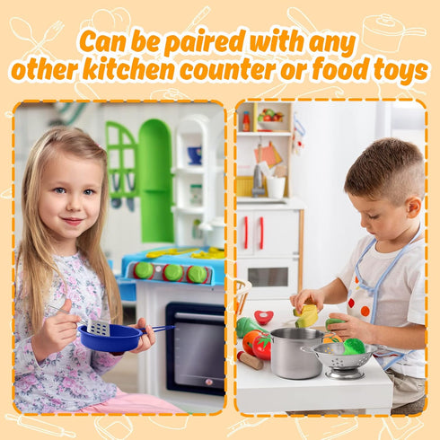 Kids Play Kitchen Toy Accessories Set, Toddler Cooking Playset with Colorful Stainless Steel Pots and Pans, Birthday