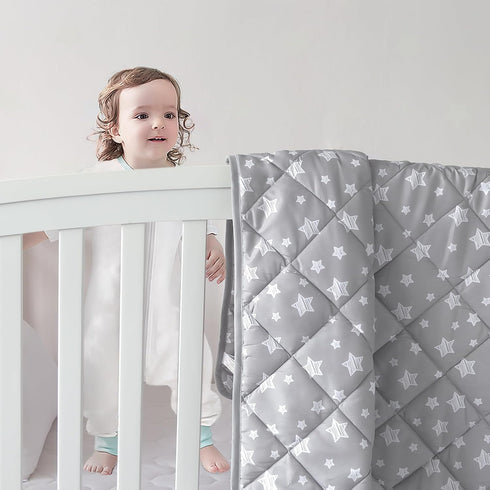2 Pack, Cozy 39x47 Inches Baby Blanket Soft Toddler Comforter Quilted with Grey and Navy Star Print, Ultra Soft