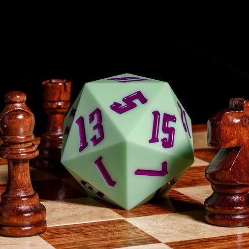 Large D20 Single 20 Sided DND Dice - 55mm Silicone D20 with Gift Box for RPG Games (Green/Purple)