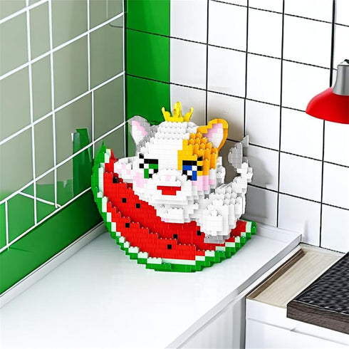 Larcele Micro Building Blocks Animal Set - DIY Mini 3D Toy Bricks, 2159 Dots KLJM-10 (Watermelon Cat)