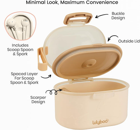Lulyboo Baby Formula Milk Powder Container - Travel-Friendly, Airtight Storage with Scoop & Spork, Compact BPA-Free