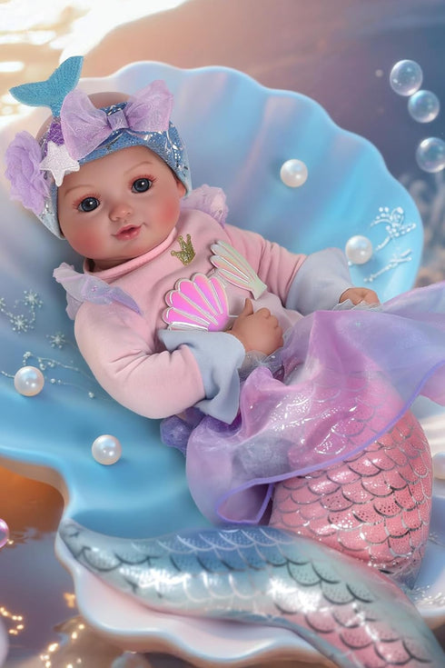 BABESIDE Mermaid Baby Doll Girl, 15-Inch Realistic Soft Baby Dolls with Shiny
