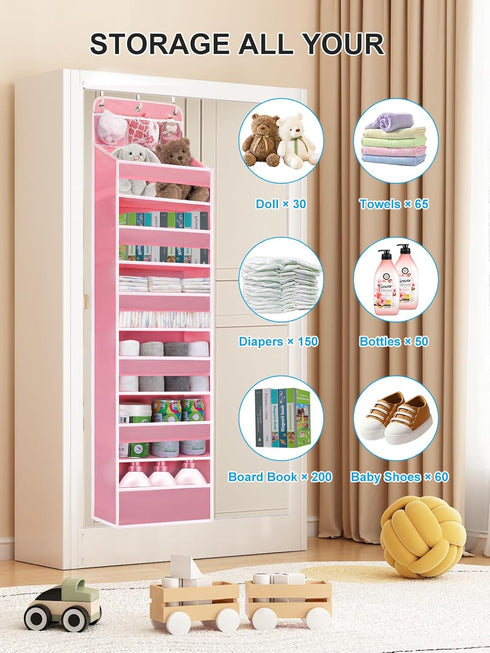 Closet (6 Over Door Hanging Organizer, No Tilt Baby Organizer for Diaper Kids Toys, Hanging Organizer Storage