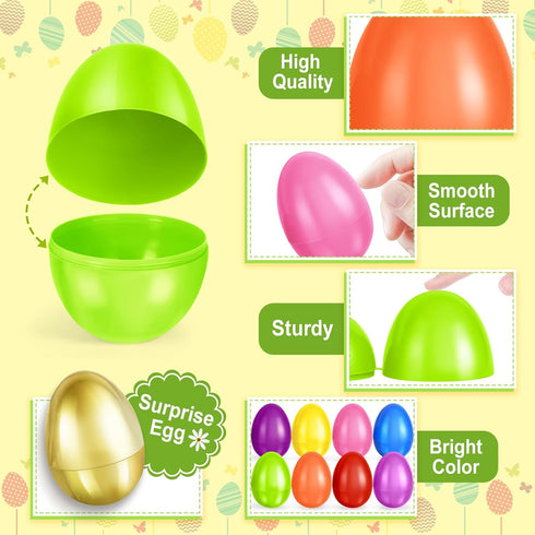 2000 2.3" 24 SpringFlower PCS Plastic Easter Eggs With Golden Easter Eggs, Empty Easter Eggs Fillable, Colorful Bright