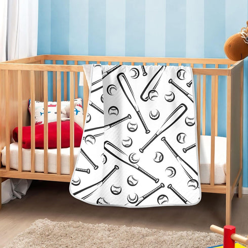 KICPOAY Baseballs White Black Baby Swaddle Blanket for Boys and Girls, Muslin Baby Receiving Swaddle Blanket, Soft