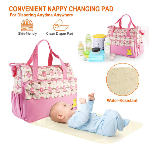 5PCS Set Moclever Diaper Bag Tote for Baby Essentials Large Baby Bags for Mom, Waterproof Maternity Bags with Bottle