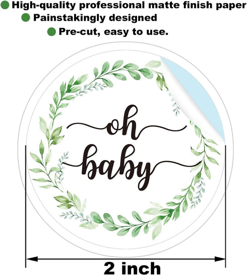 None Brand 50 Pcs Greenery Baby Shower Thank You Labels, 2 Inch Round Stickers with Green Leaf Design